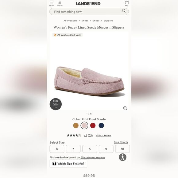 Lands End Women's Fuzzy Lined Suede Moccasin Slippers - Picture 10 of 10